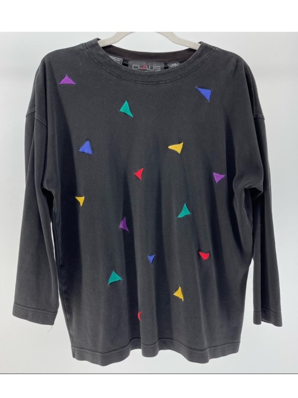 Vintage Chaus Sport 80s/90s Embroidered Multicolor Triangle Print Top, Sz Medium